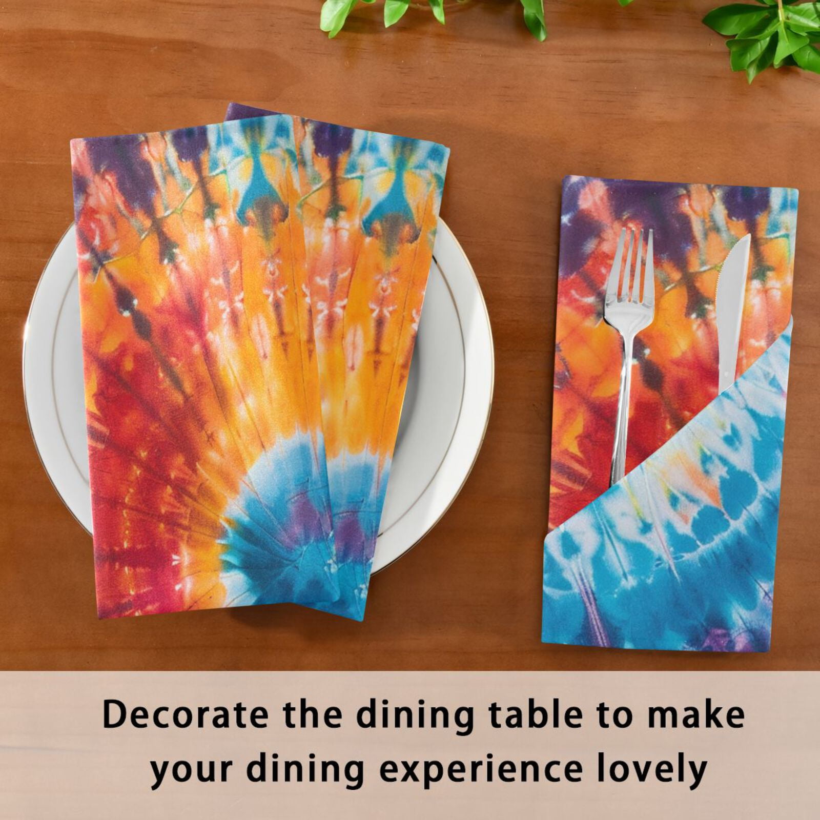 JSTEL Tie Dye Rainbow Color Cloth Napkins Set of 6, 20x20 Inch Washable and Reusable Napkin for Decoupage Dinner Party Everyday Use