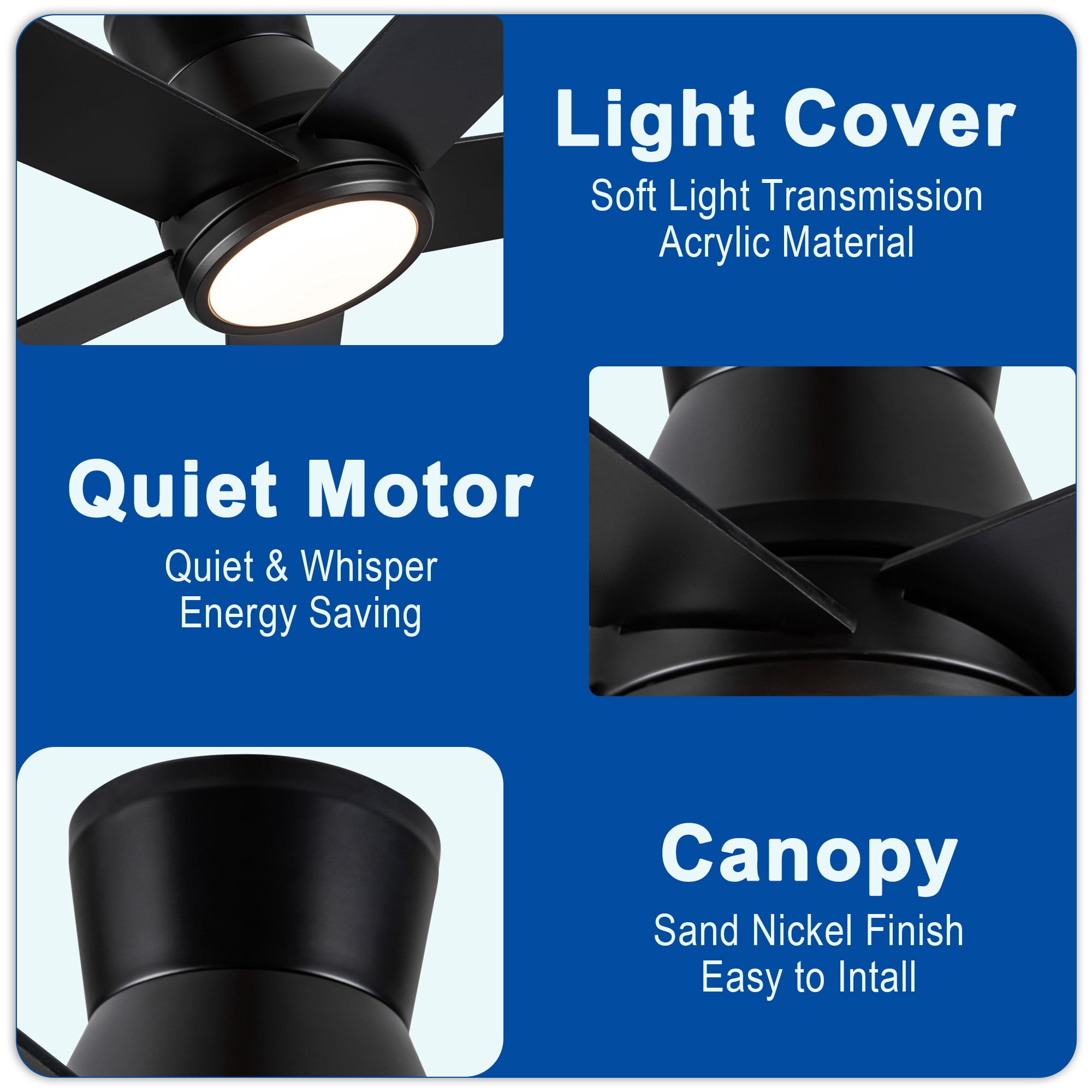 Leumius 52" Black Lowe Profile Ceiling Fan with Dimmable 3CCT LED Light,Modern Ceiling Fan for Living Room Bedroom