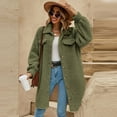 thumbnail image 5 of XFLWAM Fuzzy Fleece Jackets for Women Lapel Long Sleeve Button Down Long Shirts Jackets Warm Winter Coat Outwear Army Green XXL, 5 of 9