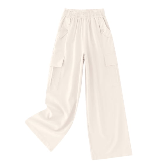 VUHXZWAF Girl's Cargo Sweatpants Wide Leg Pants Kids Drawstring High Waist Joggers with Pockets Size 140