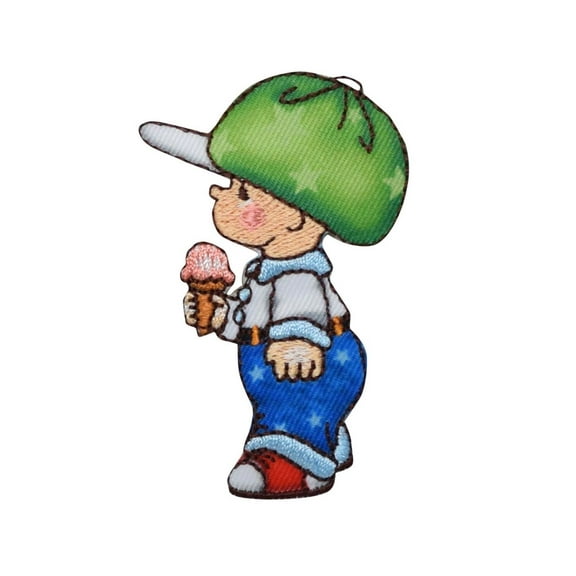 Little Boy - Eating Ice Cream Cone - Children - Iron On Embroidered Applique Patch