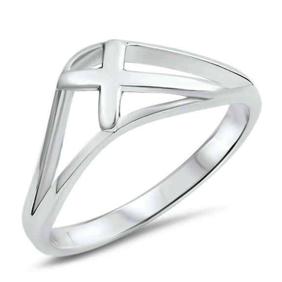 Wave Sideways Cross Christian Purity Ring .925 Sterling Silver Band Jewelry Female Male Size 8