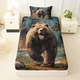 thumbnail image 3 of Castle Fairy Roaring Brown Bear Twin Sheets 3pcs,Log Cabin Mountain Woodland Bedding,Teal Brown Green,1 Fitted Sheet, 1 Flat Sheet and 1 Pillowcase, 3 of 6
