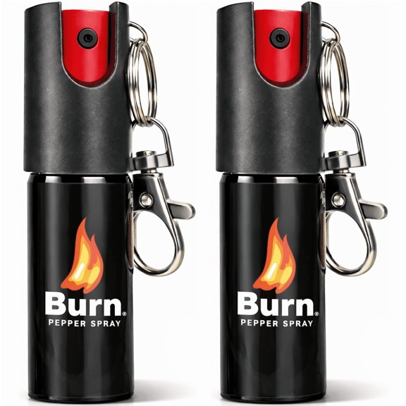 Burn Pepper Spray Keychain for Self Defense - Max Strength 1/2oz Black 2 Pack