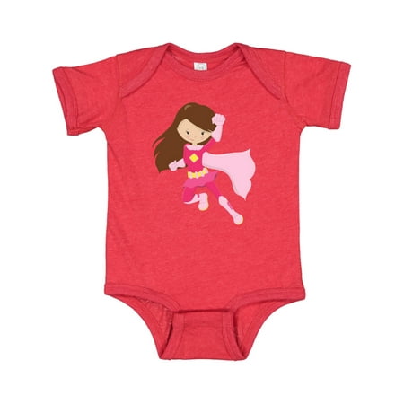 

Inktastic Superhero Girl Brown Hair Pink Costume Gift Baby Girl Bodysuit