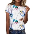 thumbnail image 2 of Babysbule Hauts d'Été pour Femmes Chemises Mode Féminine Imprimé Col Rond Manches Courtes T-shirt Blouse Hauts Amples, 2 of 4