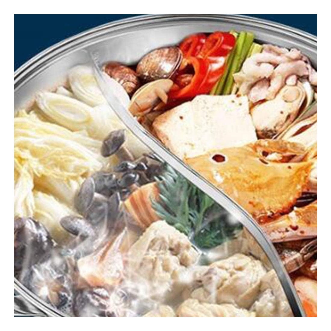 LP Living Plus Dual Sided Stainless Steel Shabu Shabu Hot Pot with Glass Lid, 30cm