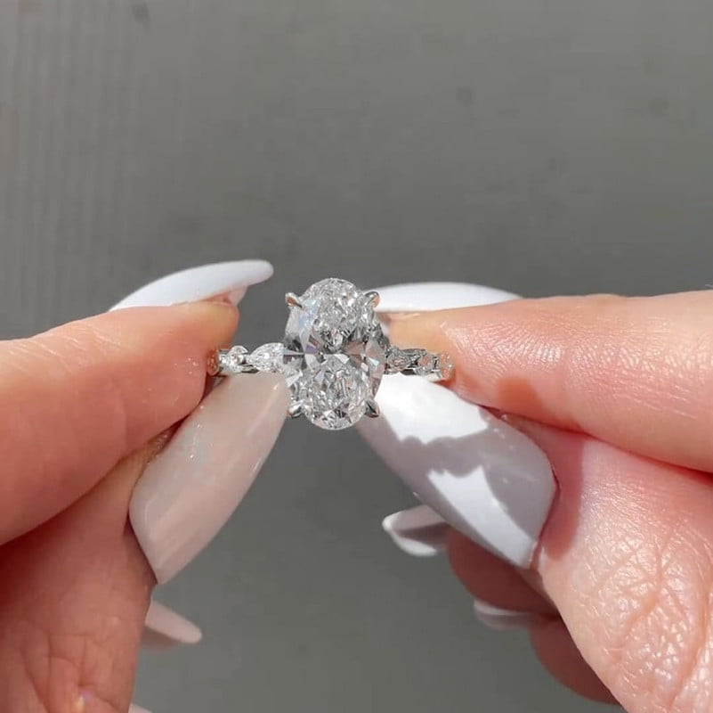 solitaire jewels 4TCW Oval Moissanite Hidden Halo Engagement Ring For Women, 10K White Gold