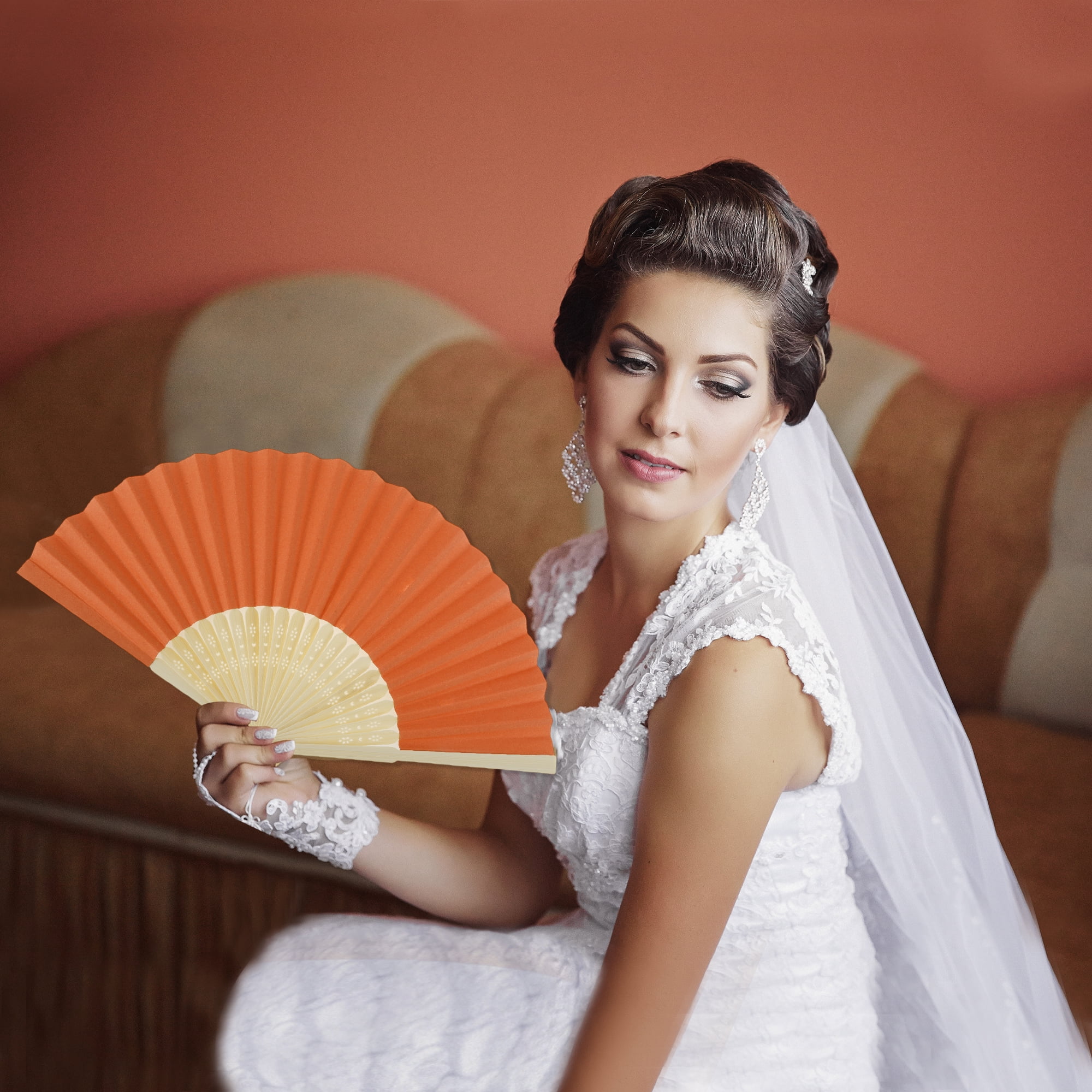 Unique Bargains Portable DIY 7-Inch Blank Folding Fan 1 Pc Orange