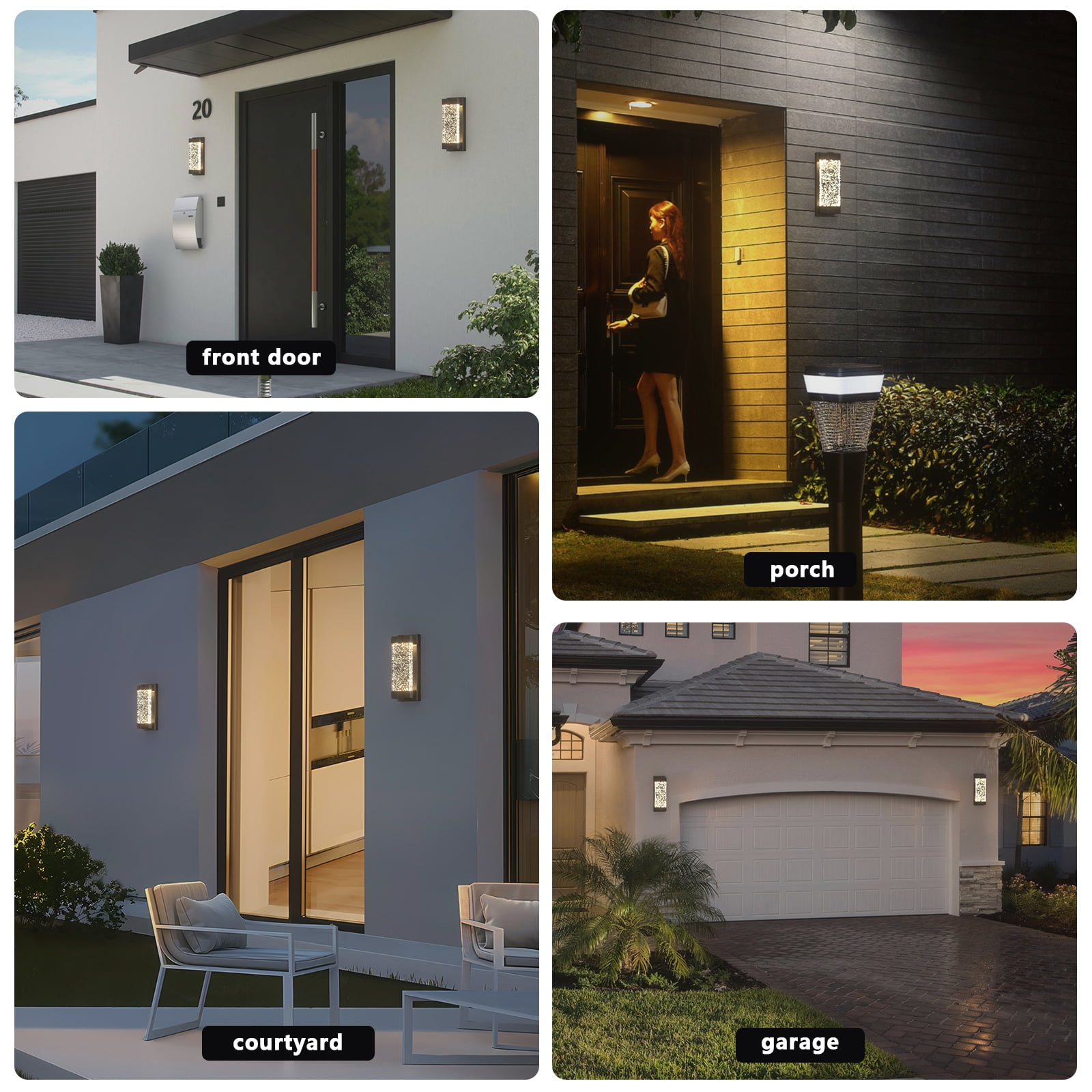 GEYANG Black Wall Sconce with K9 Crystal Bubble and Dusk to Dawn Sensor, Exterior LED Wall Mounted Light, Modern Porch Lantern, Light Fixture for Indoor and Outdoor