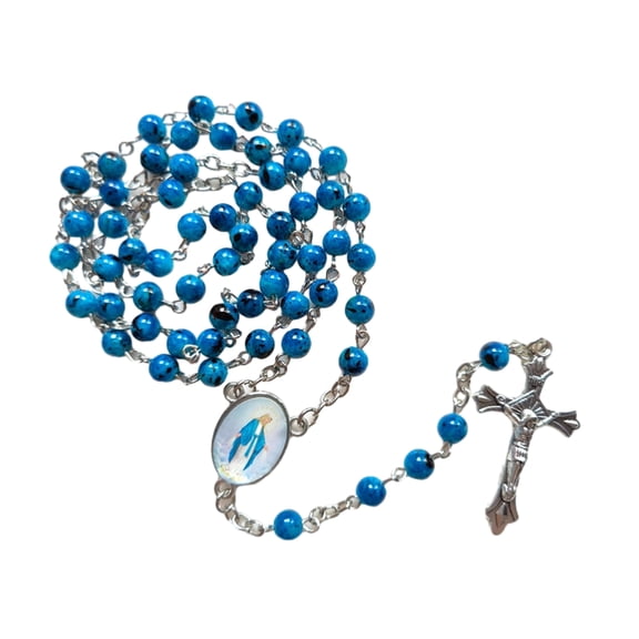 Yauxim Necklace 6mm Glass Beads Rosary Necklace Catholic Crucifix Pendant Chokers Necklaces for Women Men Jewelry