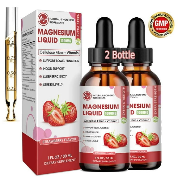 (2 pack)Minch Magnesium Glycinate Supplement,Liquid Drops 1000mg,2 fl oz, Vegan, Strawberry Flavor