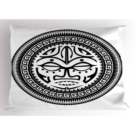 Black And White Pillow Sham Tribal Maori Culture Design With Dots