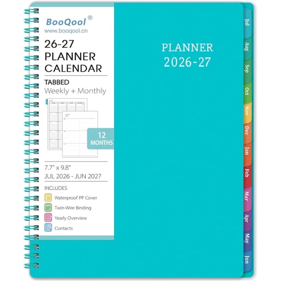 Planner 2026-2027 - Academic Planner from July 2026 - June 2027, 7.7" x 9.8", Calendar Planner 2026-2027, Weekly and Monthly Planner Spiral Bound, Flexible Cover, To-Do List, 12 Monthly Tabs