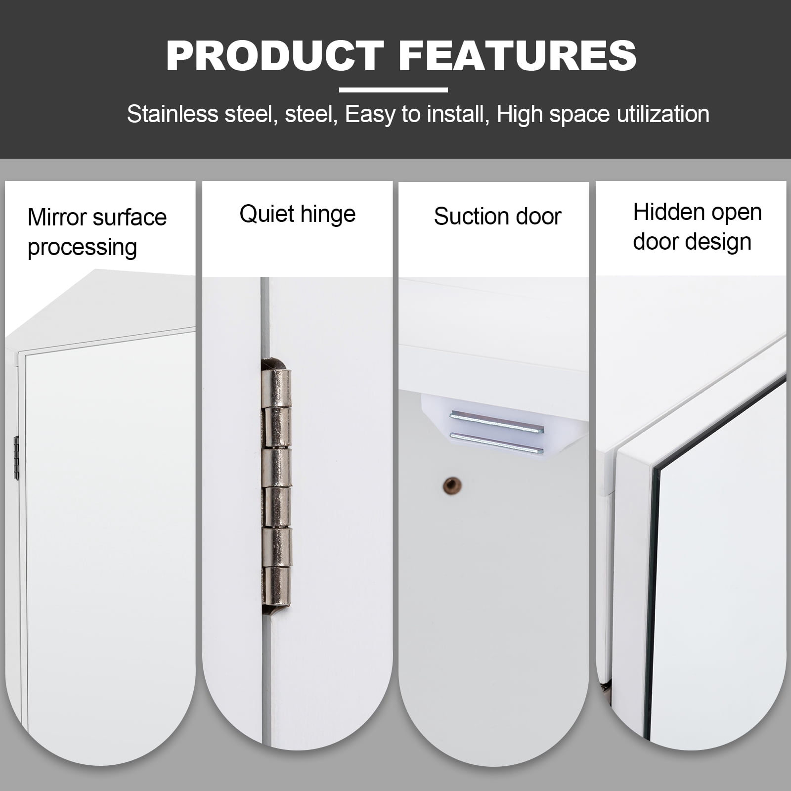 Eclife 2 Doors Corner Medicine Cabinet with Mirror Wall Mounted Bathroom Organizer, White