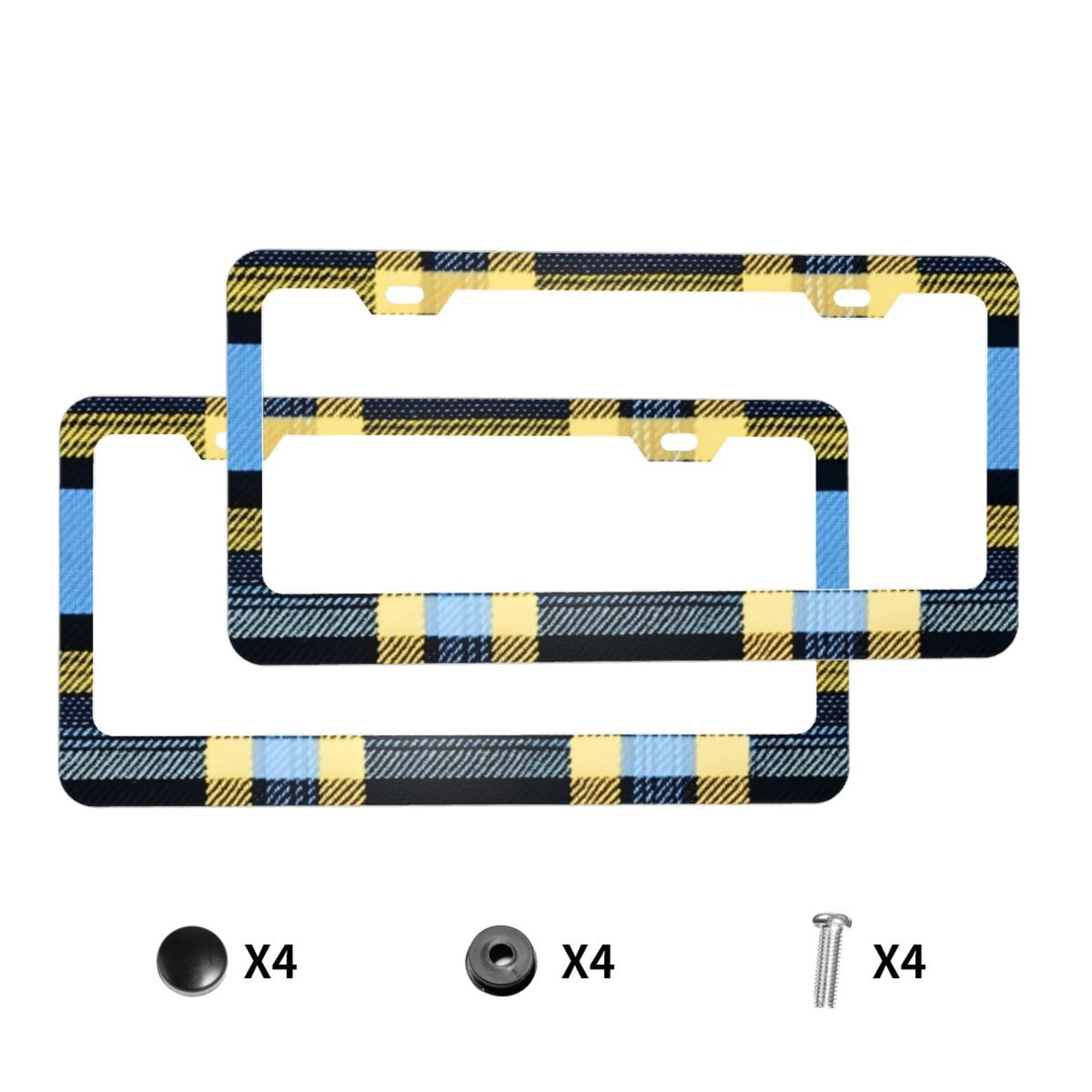 License Plate Frame With Screw Caps 2 Pack Car Plate Frame Front And Rear Rust-Proof Universal Car Tag Holder Cornflowerblue Buffalo Plaid Check Tartan Scotland_4