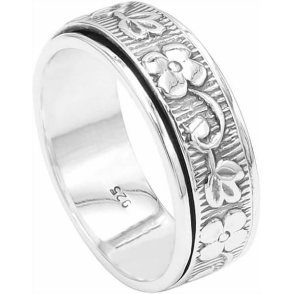 Earth Gems Jewelry Floral Spinner Ring Sterling Silver Meditation Ring for Women