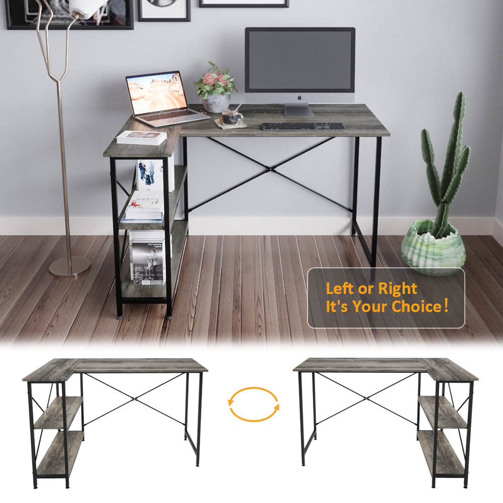Bestier 47 Inch Small LShaped Desk with Storage Shelves in Grey