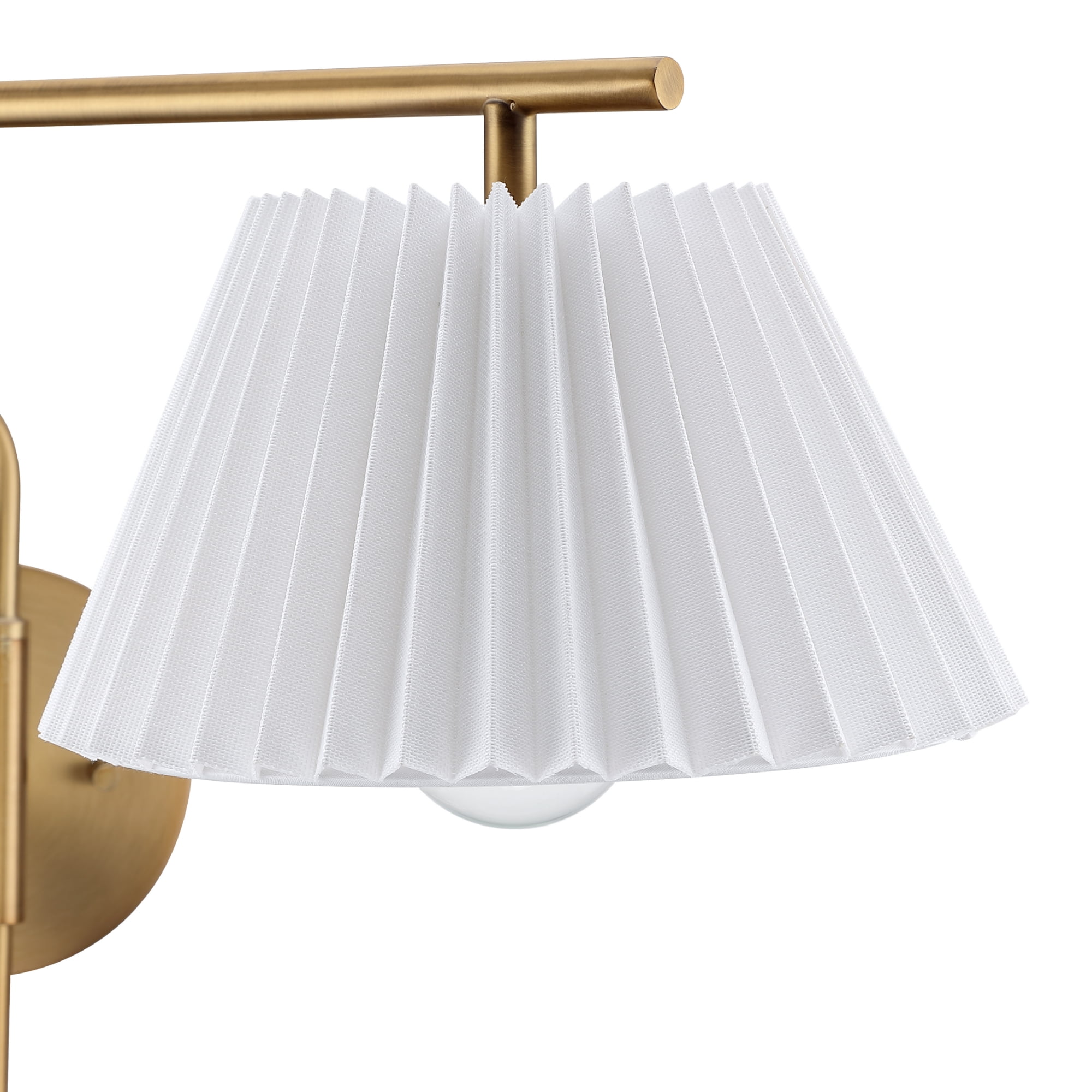 Nathan James Kai Modern Wall Mounted Plugin Bedside Reading Lamp with Pleated Shade, Vintaged Brass Finish