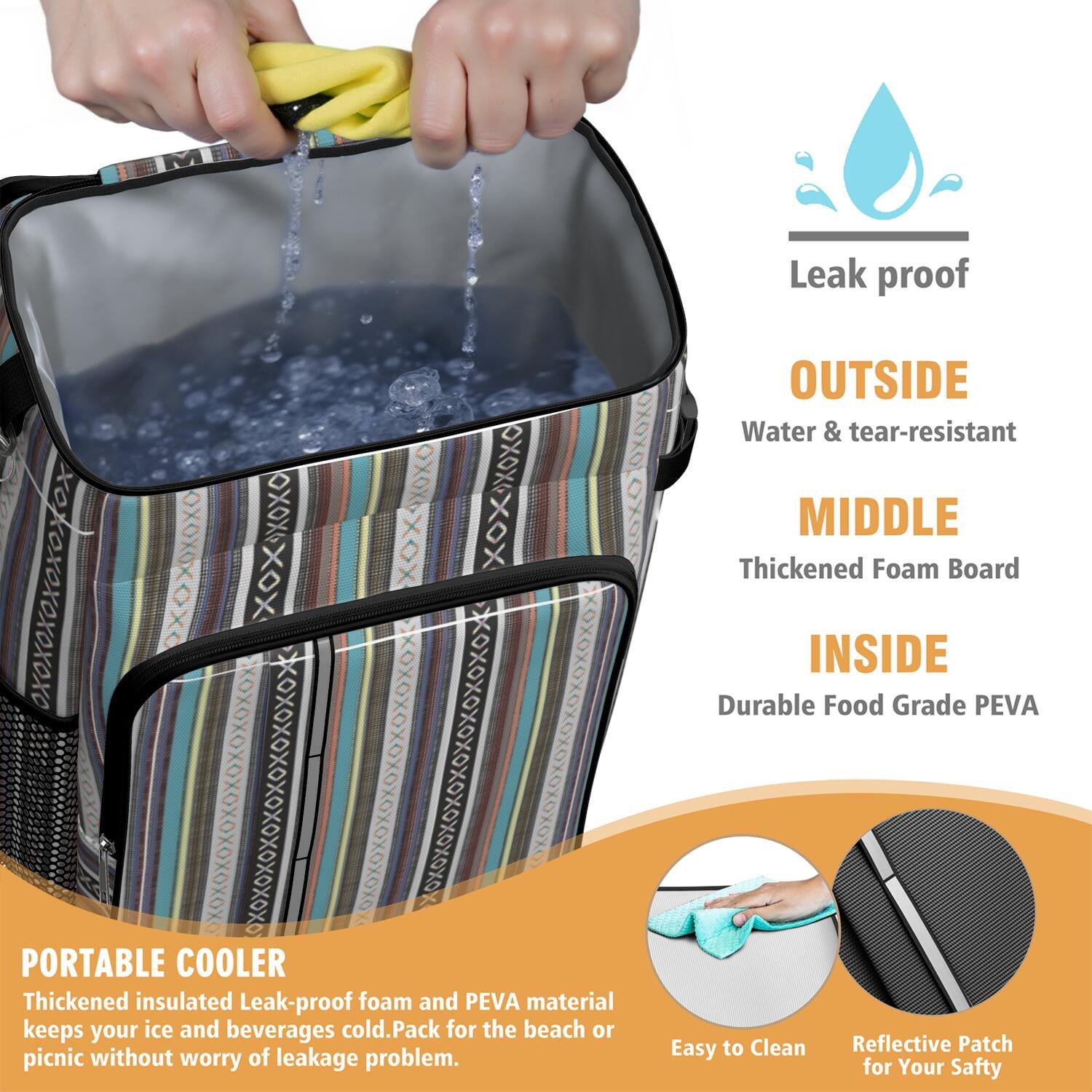 Travel Cooler Bag - Boho Bohemia Pioneer Flower Geometric Line Art Camping Beer Cooler Backpack with Bottle Opener- Waterproof Insulated Picnic Backpacks - Cooler Bag for Beach