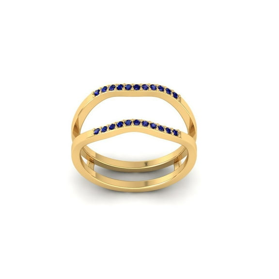 14K Yellow Gold Plated Women's Wrap Enhancer Wedding Band, Round Cut Blue Sapphire Ring