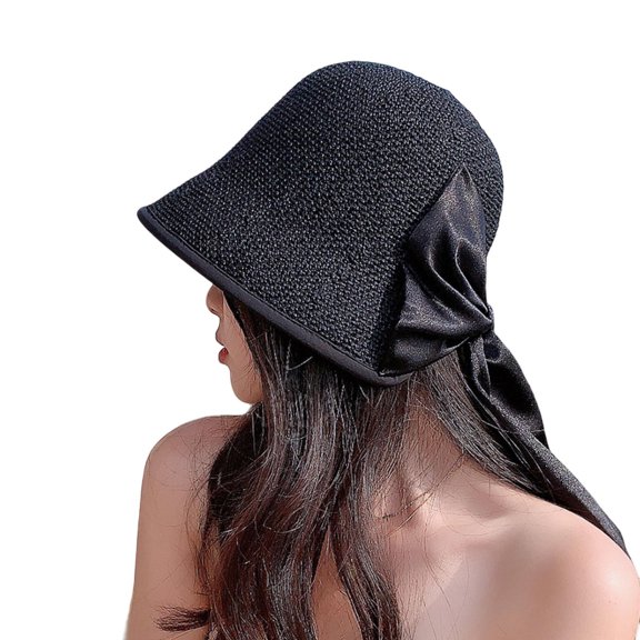 Large Brim Solid Color Bow-knot Design Visor Hat for Women, Outdoor Fashion and elegant Sun Hat