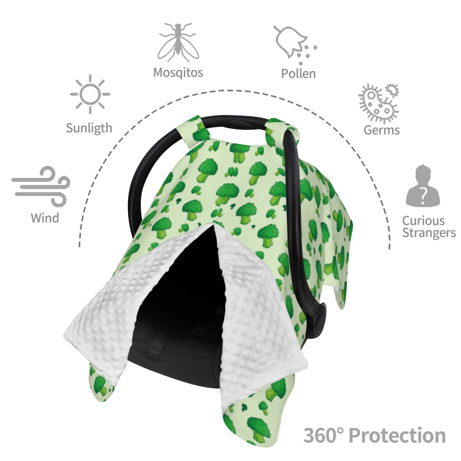 Car Seat Cover Baby - Broccoli 1 Breathable Infant Car Seat Cover for Baby Carseat, Lightweight Comfort Baby Essentials Must Haves Newborn Stuff for Girl Boy