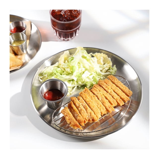 Fried Chicken and Pork Chop Plate, Stainless Steel Round Salad Plate, Dessert Cake Plate with Rack