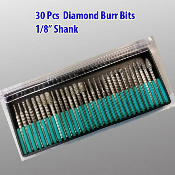 30 Pcs Diamond Burr Bits For Chicago Craftsman Rotary Tool 1/8" Shank 80 Grit