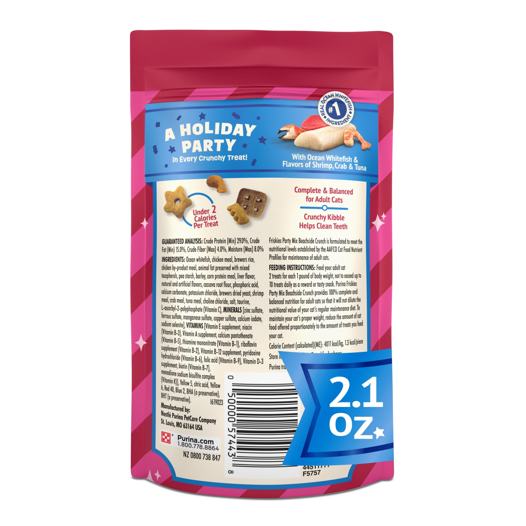 (12 pack) Purina Friskies Party Mix Beachside Crunch, Cat Treats, Shrimp, Crab, & Tuna, 2.1 oz Bag, 10 Pack