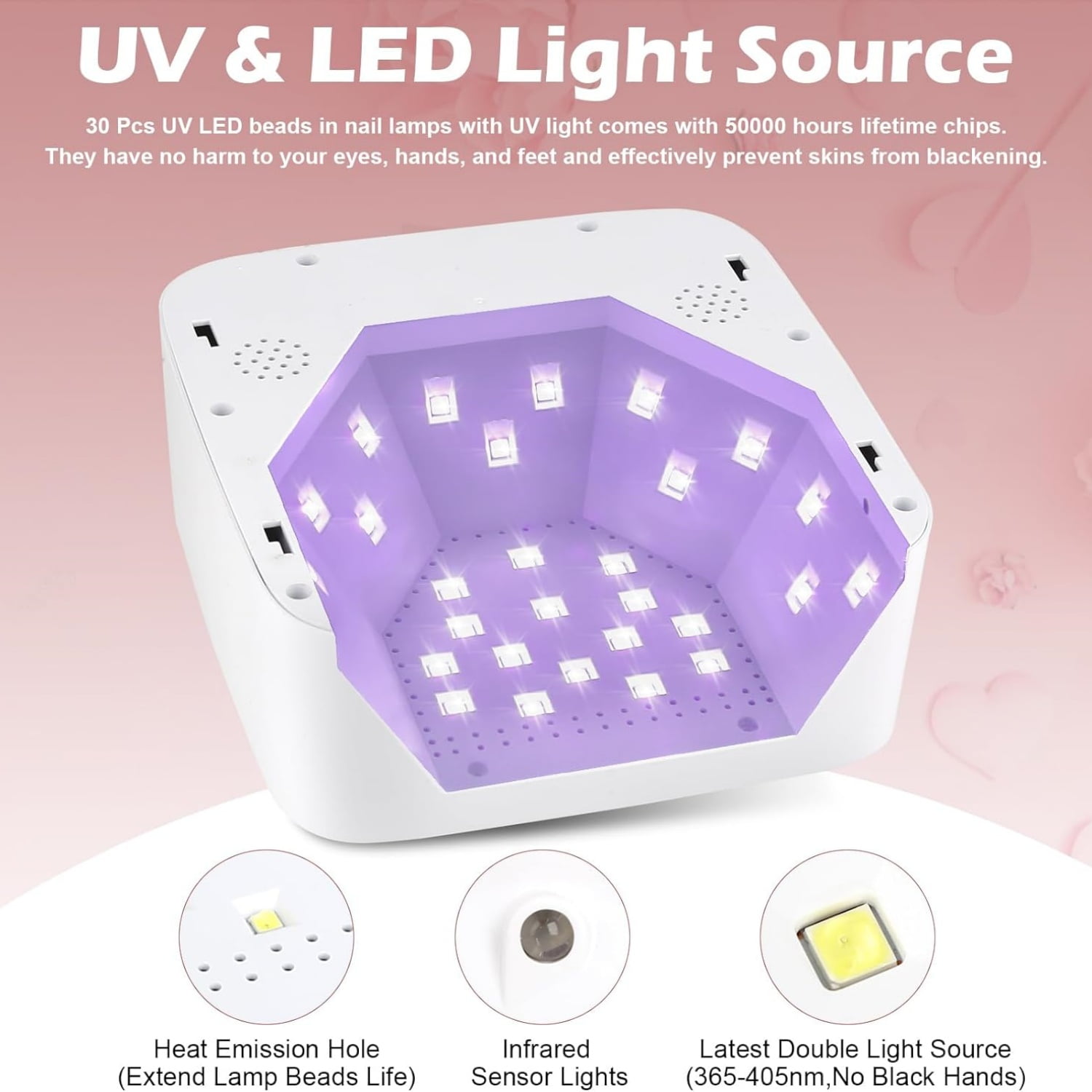"Nail Lamp,Cordless UV Led Nail Lamp 72W Rechargeable Nail Dryer with 5 Timer Setting,Professional Nail Light with Cute Heart Shape Large LCD Display "