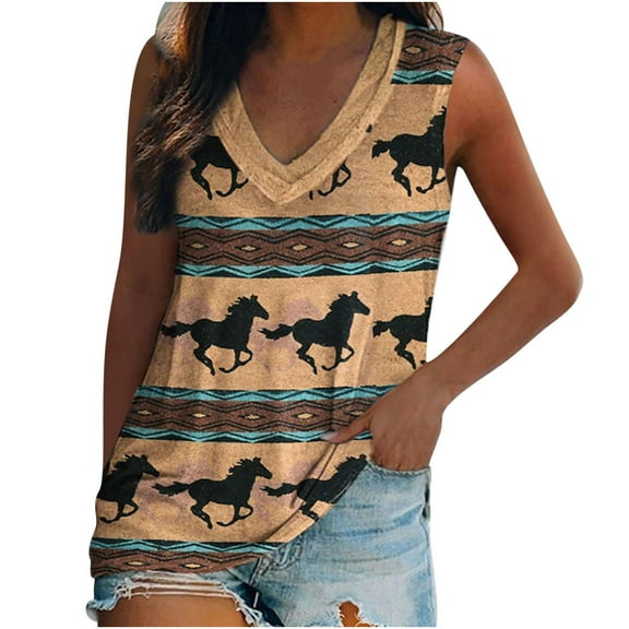 JINMGG Tank Tops for Women under $5,Fashion Woman V-Neck Sleeveless Blouse T-Shirt Ethnic Retro Printing Loose Tops Yellow XXL