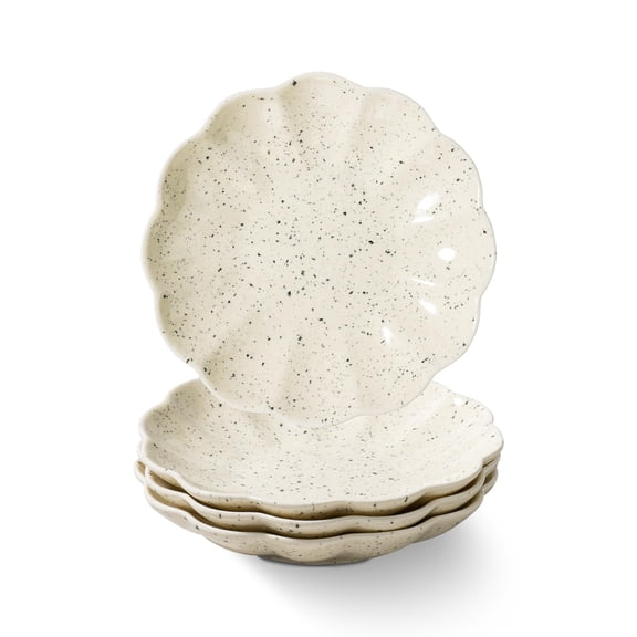 White Small Dessert Plates Set of 4,Ceramic Dinner Plates 6 Inch for Appetizer, Fruits, Cake, Salad,Microwave Safe
