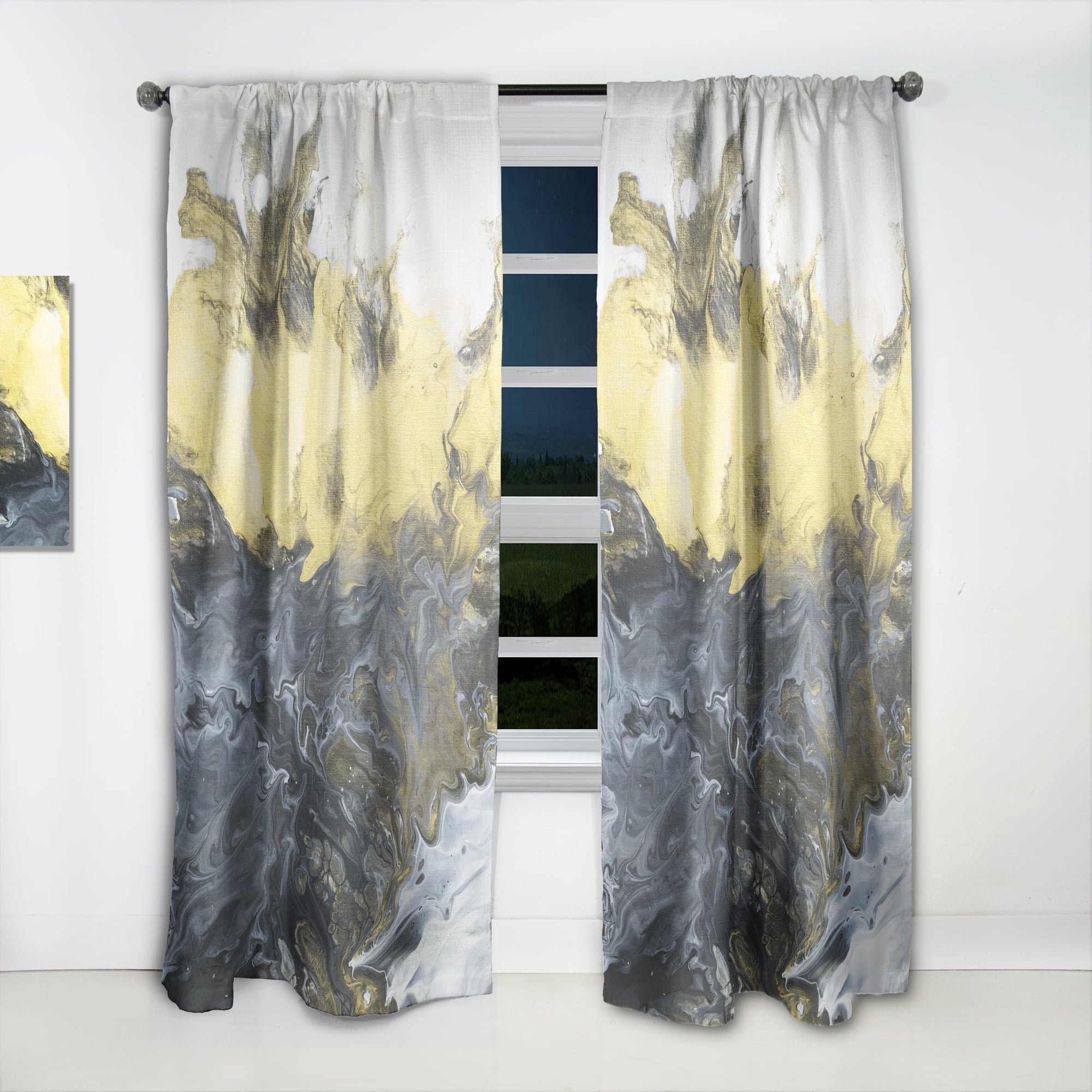 Designart 'Yellow Marbled VII' Mid-Century Modern Curtain Panel