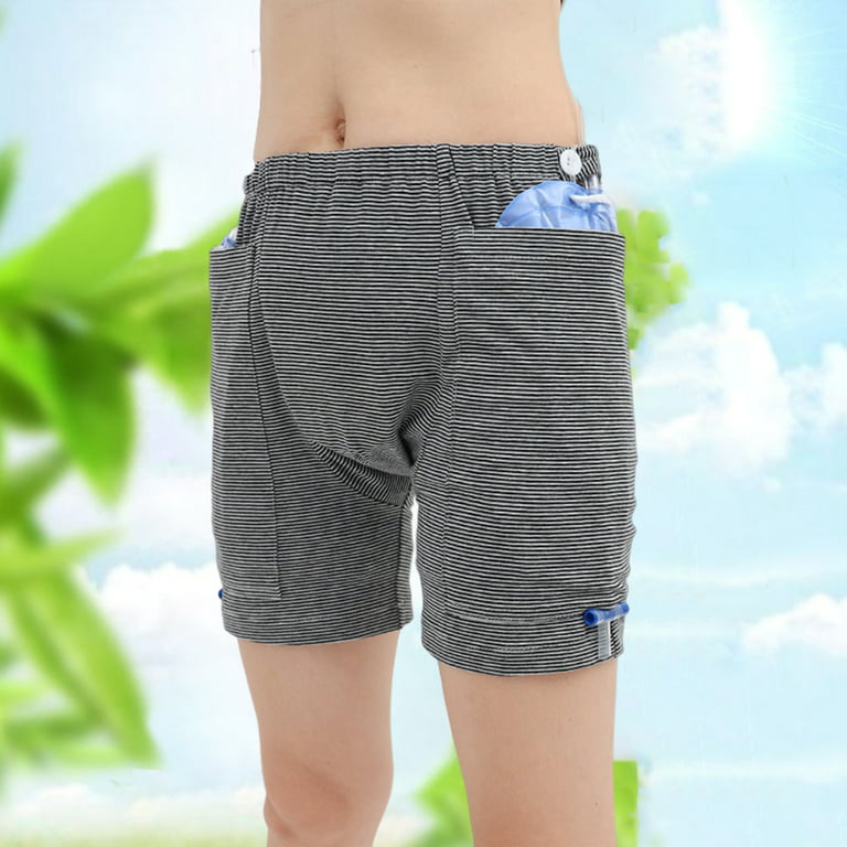 Health Care Shorts Striped Stretchy Men Women Pockets Underwear with Place  of Urine Bag for Daily Wear 