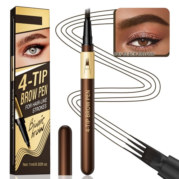 Eyebrow Pencil, 2026 New Microblading Eyebrow Pen with 4 Fork Tip, Eye Brow Pencil for Makeup, Create Natural Hair-Like Brows, Waterproof(Black Brown)
