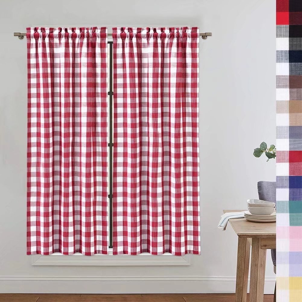 Haperlare 26"W x 45"L Red White Kitchen Curtains Buffalo Plaid