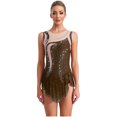thumbnail image 1 of Venjoe Justaucorps de Gymnastique Rythmique Sans Manches pour Femmes, Strass, Compétition d'Acrobatie, Brun, m, 1 of 7