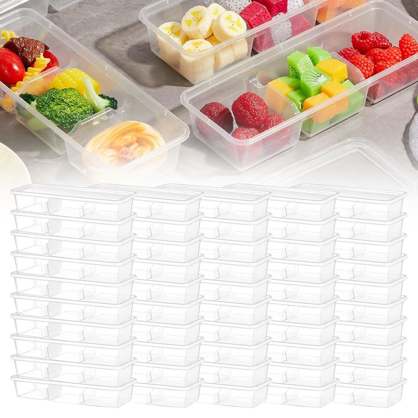 25 Pack 17 oz Small Meal Prep Containers with 3 Compartments Snack Containers with Lid Disposable Plastic Bento Box Travel Lunch Food Boxes Stackable for Office Picnic,Clear,8.8x3.3"