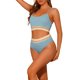 thumbnail image 4 of Conjuntos de bikini de dos piezas de talle alto con canalé para mujer, traje de baño con tirantes ajustables, color azul claro pequeño, 4 of 5