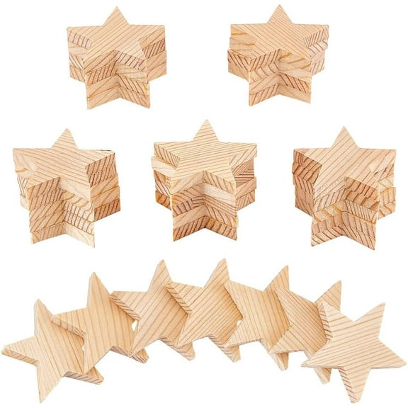 30 Pcs Unfinished Wood Star Pieces 1.92 Blank Wooden Star Slices Wooden Cutouts Ornaments Natural Wood Embellishments for Drawing Art Craft Christmas and Wedding Decoration 0.29 Thick