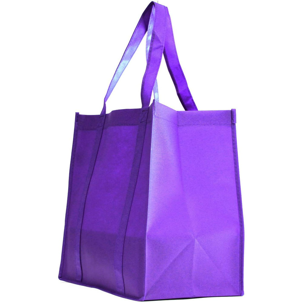 10 PACK Heavy Duty Grocery Tote Bag, Purple Large & Super Strong ...