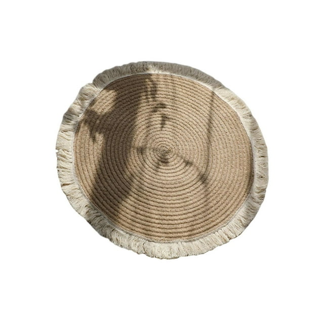 stanreset Soft Jute Area Rug Braided Tassel Design for Study Throw Rug Floor Mat 80cm