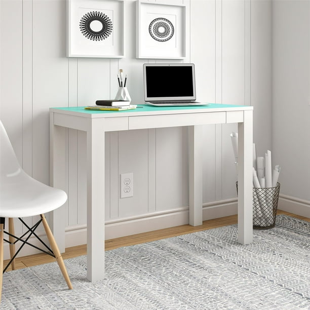 Ameriwood Home Parsons Computer Desk with Drawer, White/Spearmint