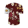 thumbnail image 5 of JTZGDY Puff Sleeve Tops for Women Cute Summer Floral Printed Short Sleeves Graphic T-Shirts Fashion V Neck Trendy Oversized Baggy Tunic Blouses A-Wine#01 M, 5 of 7