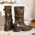 thumbnail image 6 of Dakaela Women's Motorcycle Mid Calf Boots Square Toe Chunky Low Heel Buckle Short Riding Combat Biker Booties, 6 of 8