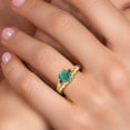 thumbnail image 4 of Gem Stone King 18K Yellow Gold Plated Silver Green Malachite and Blue Created Sapphire 3 Stone Engagement Ring for Women | 2.09 Cttw | Oval 8X6MM | Round 2MM | Gemstone Birthstone | Size 6, 4 of 6