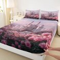 thumbnail image 3 of Feelyou Dreamy Princess Castle Twin Sheet Sets, Pink Rose Dlwoer Bedding, 3pcs, 3 of 7