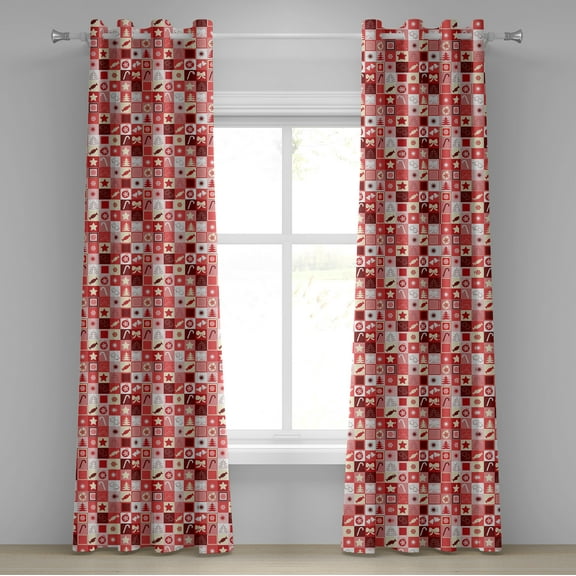 Ambesonne Christmas Grommet Curtain, Pink Cone Stars, 50" x 120", Ruby Red White
