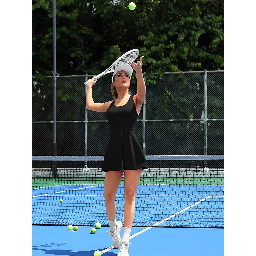 Charmo Tennis Dress for Womens Racerback with Shorts Pockets Golf Dress Sport Workout Dresses